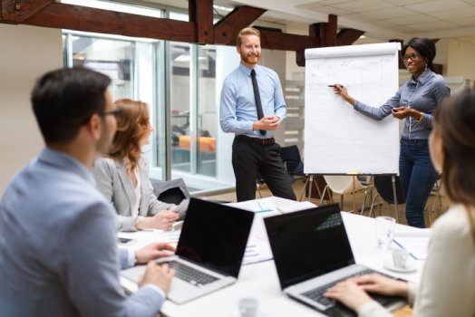 A sales team training session